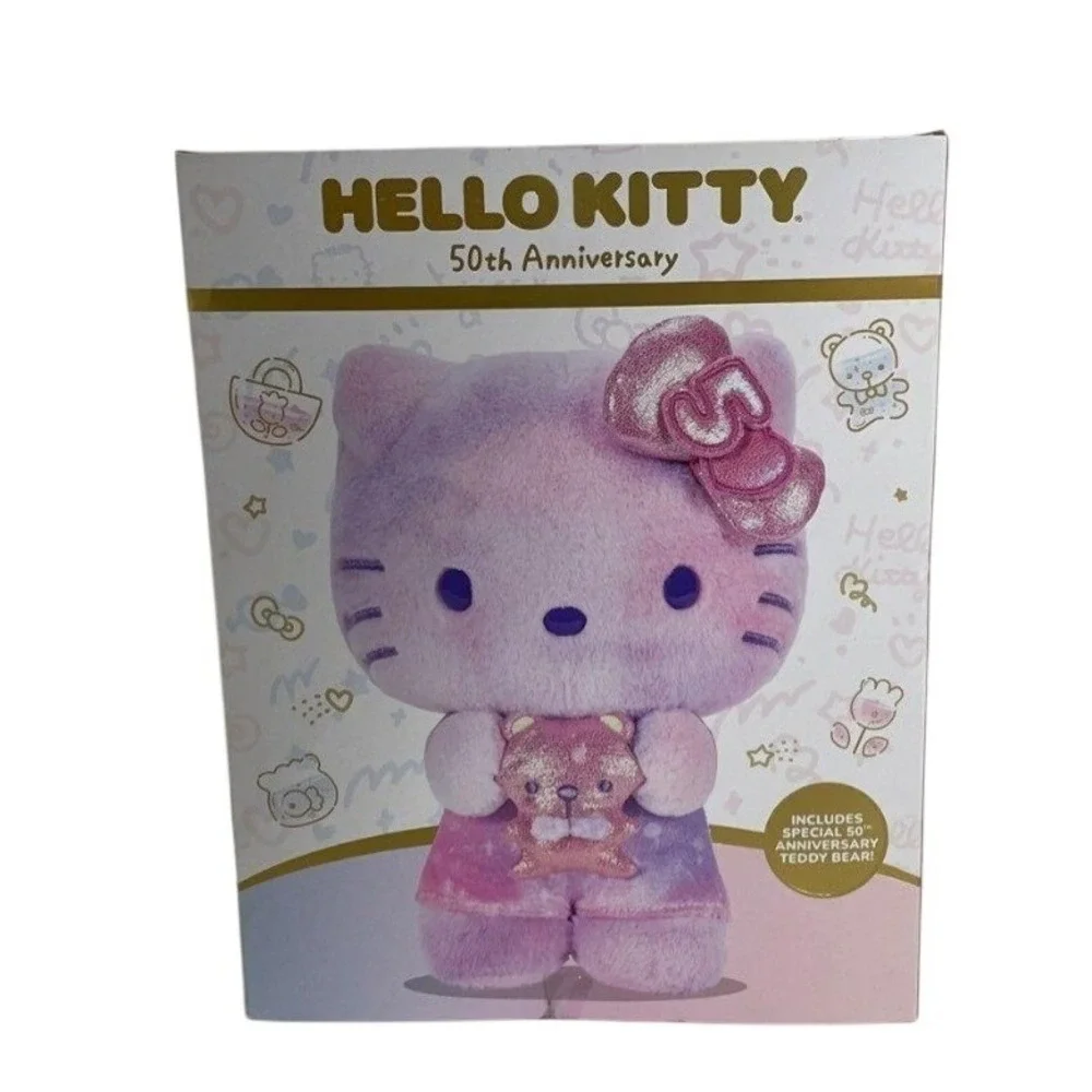 Hello Kitty 50th Anniversary Plush Purple Tie Dye with Teddy Bear Jazwares New